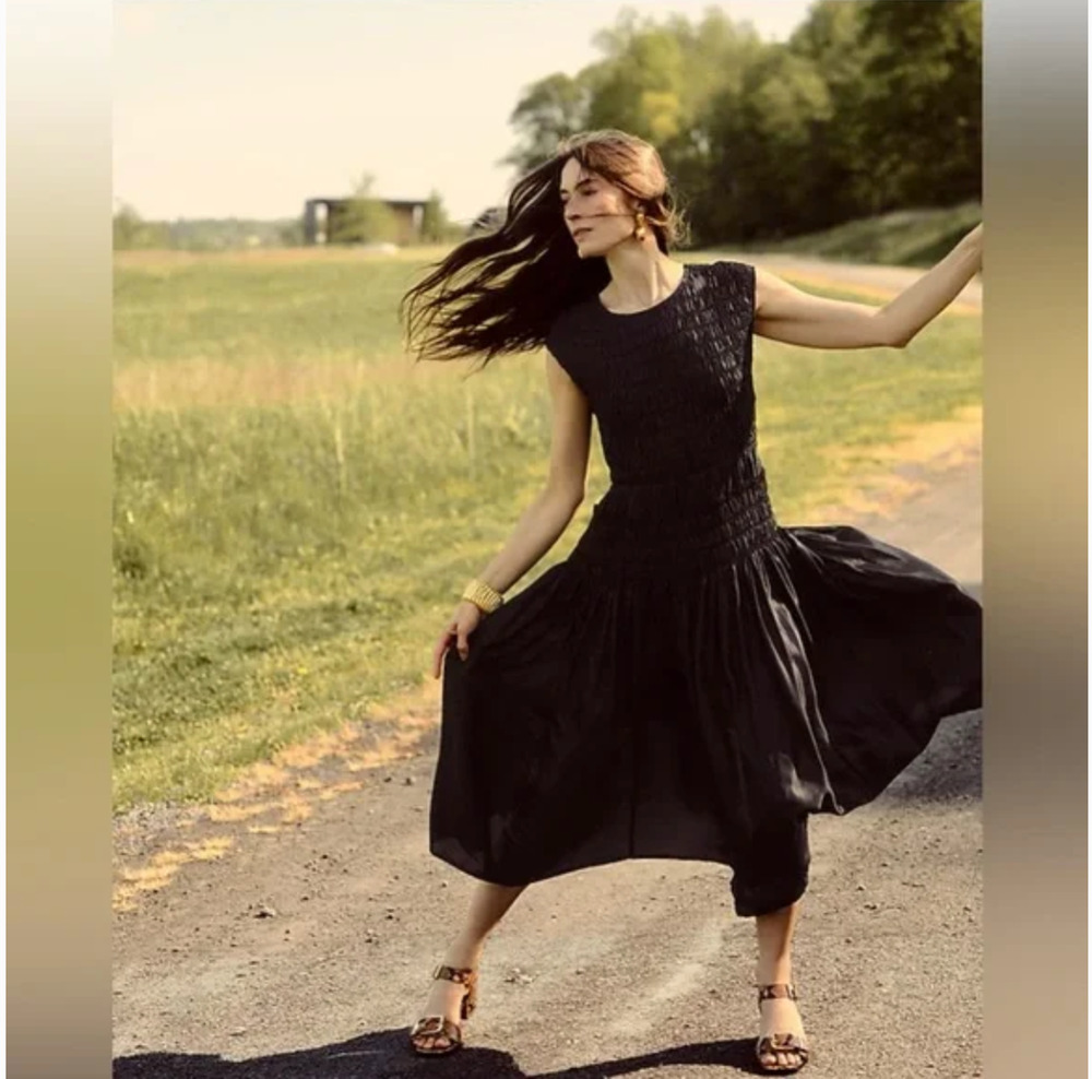 J Crew Maude Smock Dress M Black NWT Drapey Viscose Twill CD329 J.Crew Romantic